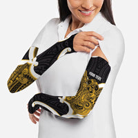 Kowhai Aotearoa Atua Tumatauenga Personalised Arm Sleeves Maori God Of War Tiki With Taiaha LT14 - Polynesian Pride