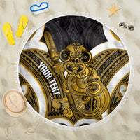 Kowhai Aotearoa Atua Tumatauenga Personalised Beach Blanket Maori God Of War Tiki With Taiaha LT14 One Size 150cm Yellow - Polynesian Pride