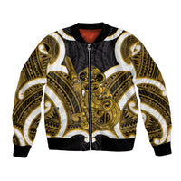 Kowhai Aotearoa Atua Tumatauenga Personalised Bomber Jacket Maori God Of War Tiki With Taiaha LT14 Unisex Yellow - Polynesian Pride