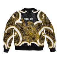 Kowhai Aotearoa Atua Tumatauenga Personalised Bomber Jacket Maori God Of War Tiki With Taiaha LT14 - Polynesian Pride