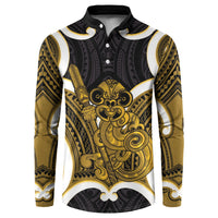 Kowhai Aotearoa Atua Tumatauenga Personalised Button Sweatshirt Maori God Of War Tiki With Taiaha LT14 Yellow - Polynesian Pride