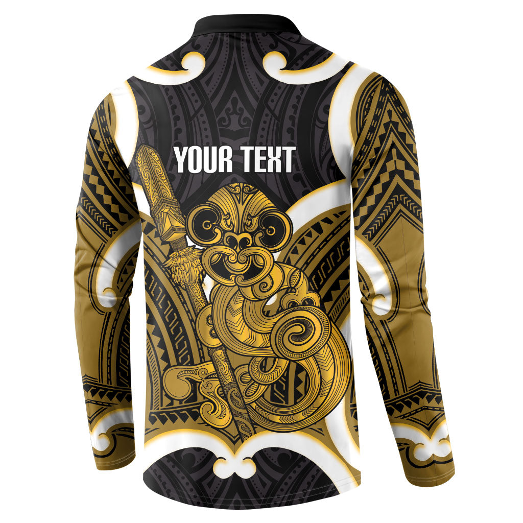 Kowhai Aotearoa Atua Tumatauenga Personalised Button Sweatshirt Maori God Of War Tiki With Taiaha LT14 - Polynesian Pride