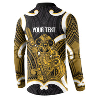 Kowhai Aotearoa Atua Tumatauenga Personalised Button Sweatshirt Maori God Of War Tiki With Taiaha LT14 - Polynesian Pride