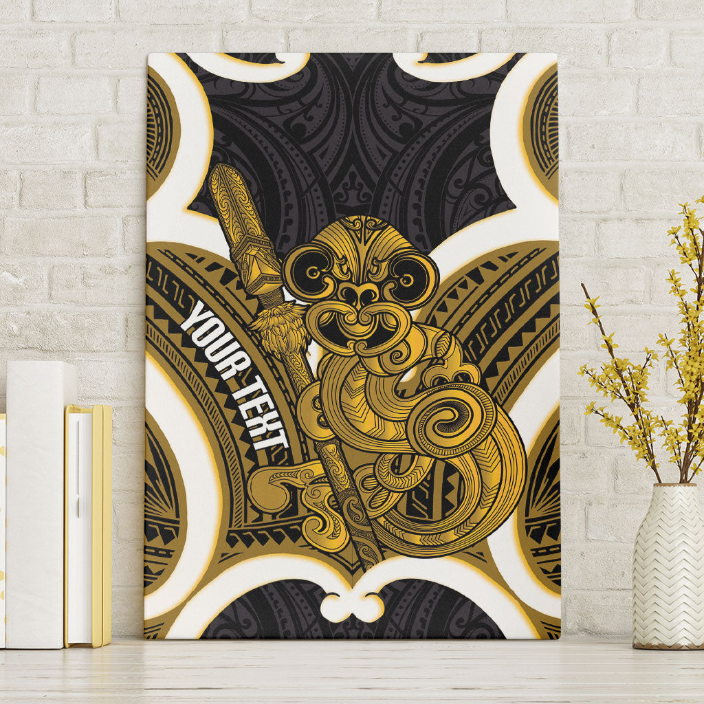 Kowhai Aotearoa Atua Tumatauenga Personalised Canvas Wall Art Maori God Of War Tiki With Taiaha LT14 Without Frame Yellow - Polynesian Pride