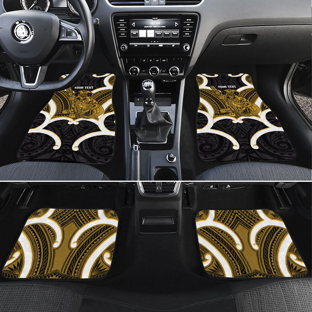 Kowhai Aotearoa Atua Tumatauenga Personalised Car Mats Maori God Of War Tiki With Taiaha LT14 Set 4pcs Yellow - Polynesian Pride