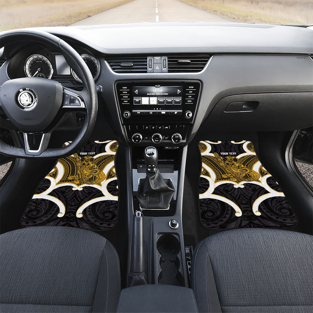 Kowhai Aotearoa Atua Tumatauenga Personalised Car Mats Maori God Of War Tiki With Taiaha LT14 Set 2pcs - Front Yellow - Polynesian Pride