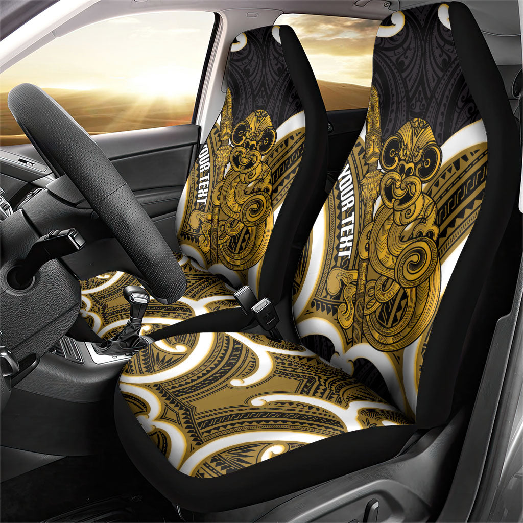 Kowhai Aotearoa Atua Tumatauenga Personalised Car Seat Cover Maori God Of War Tiki With Taiaha LT14 - Polynesian Pride