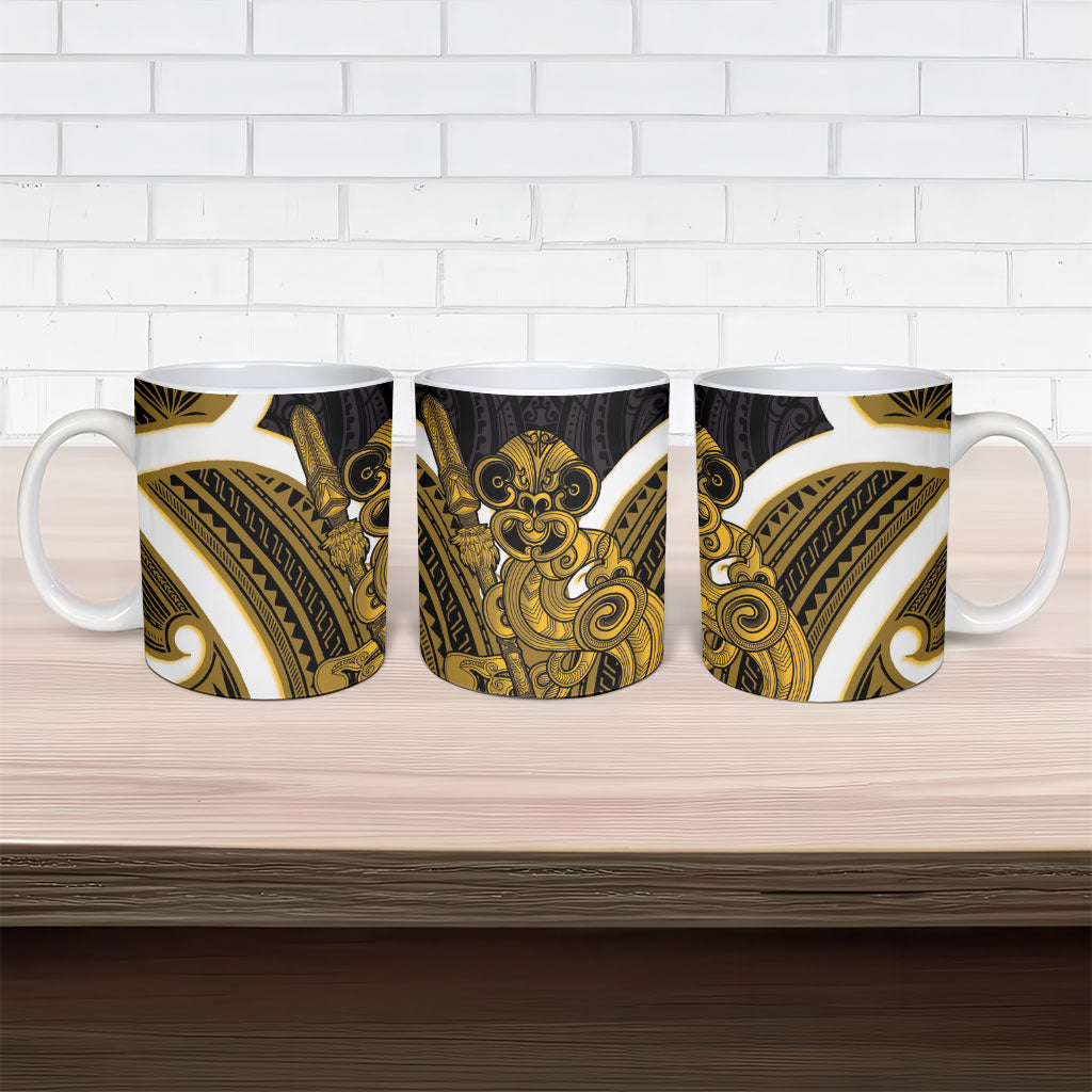 Kowhai Aotearoa Atua Tumatauenga Ceramic Mug Maori God Of War Tiki With Taiaha LT14 - Polynesian Pride