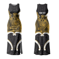 Kowhai Aotearoa Atua Tumatauenga Personalised Couples Matching Tank Maxi Dress and Hawaiian Shirt Maori God Of War Tiki With Taiaha LT14 - Polynesian Pride