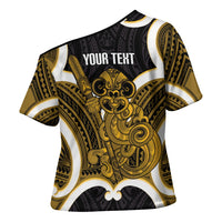 Kowhai Aotearoa Atua Tumatauenga Personalised Cross Shoulder Shirt Maori God Of War Tiki With Taiaha LT14 - Polynesian Pride