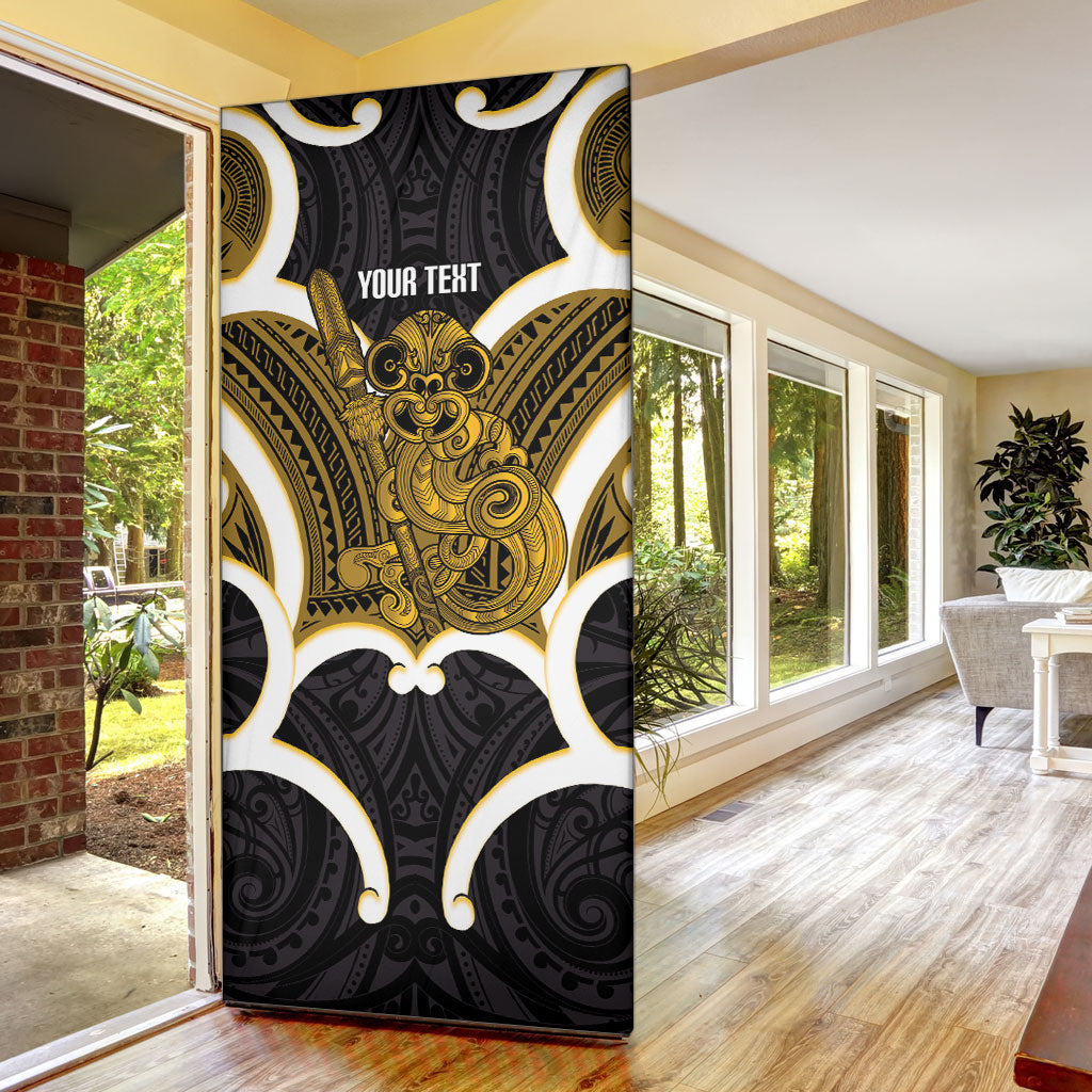 Kowhai Aotearoa Atua Tumatauenga Personalised Door Cover Maori God Of War Tiki With Taiaha LT14 - Polynesian Pride