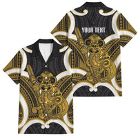 Kowhai Aotearoa Atua Tumatauenga Personalised Family Matching Off Shoulder Maxi Dress and Hawaiian Shirt Maori God Of War Tiki With Taiaha LT14 Dad's Shirt - Short Sleeve Yellow - Polynesian Pride