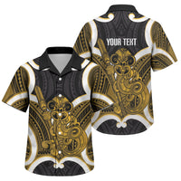 Kowhai Aotearoa Atua Tumatauenga Personalised Family Matching Off Shoulder Maxi Dress and Hawaiian Shirt Maori God Of War Tiki With Taiaha LT14 Son's Shirt Yellow - Polynesian Pride