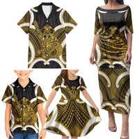 Kowhai Aotearoa Atua Tumatauenga Personalised Family Matching Puletasi and Hawaiian Shirt Maori God Of War Tiki With Taiaha LT14 - Polynesian Pride