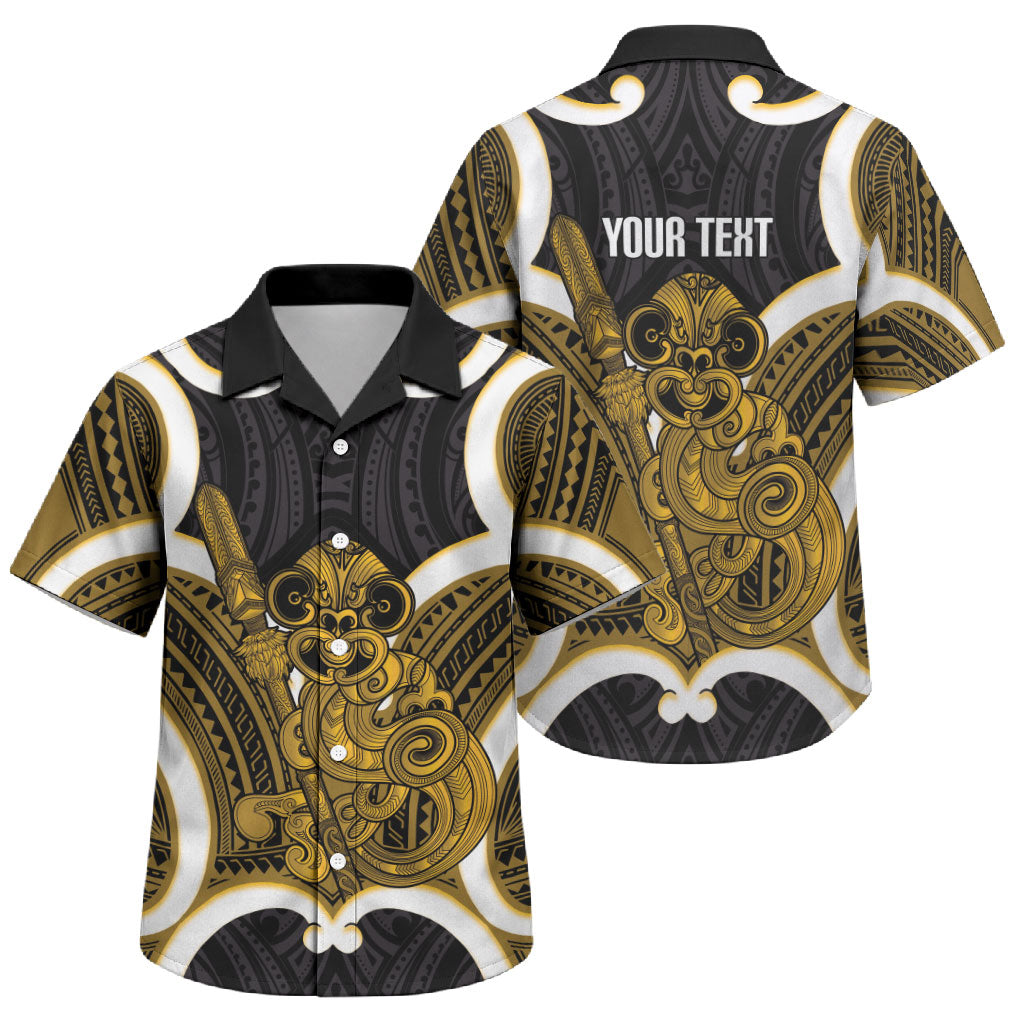 Kowhai Aotearoa Atua Tumatauenga Personalised Family Matching Puletasi and Hawaiian Shirt Maori God Of War Tiki With Taiaha LT14 Son's Shirt Yellow - Polynesian Pride