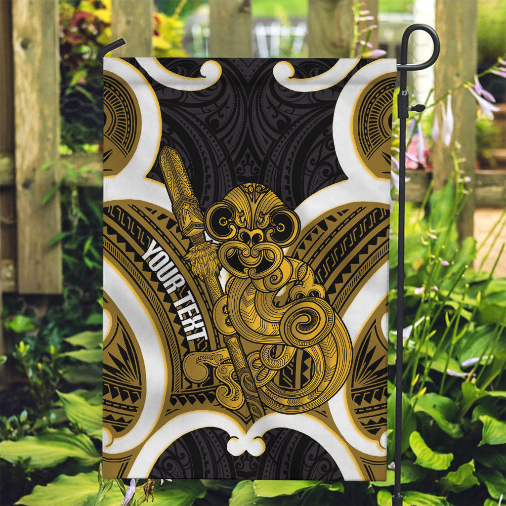 Kowhai Aotearoa Atua Tumatauenga Personalised Garden Flag Maori God Of War Tiki With Taiaha LT14 Garden Flag Yellow - Polynesian Pride