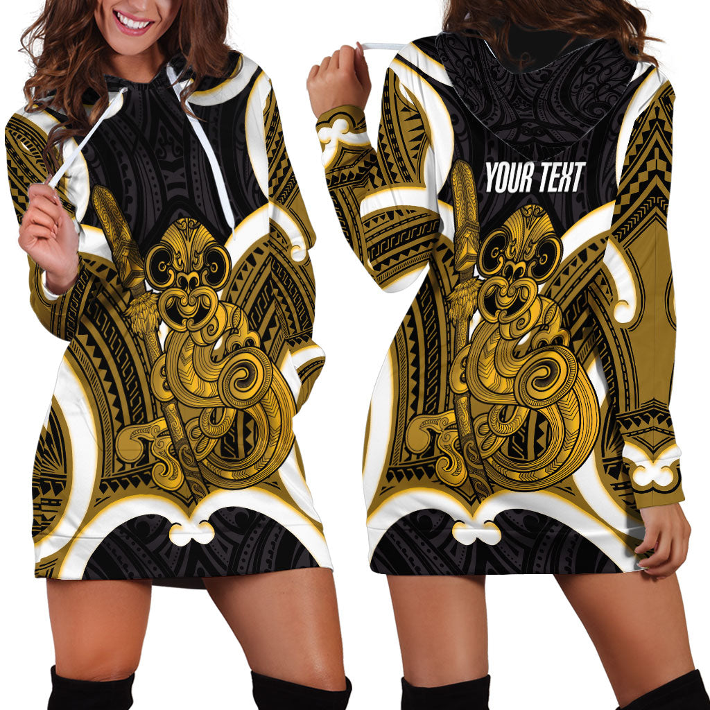 Kowhai Aotearoa Atua Tumatauenga Personalised Hoodie Dress Maori God Of War Tiki With Taiaha LT14 - Polynesian Pride