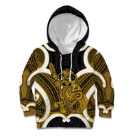 Kowhai Aotearoa Atua Tumatauenga Personalised Kid Hoodie Maori God Of War Tiki With Taiaha LT14 Hoodie Yellow - Polynesian Pride