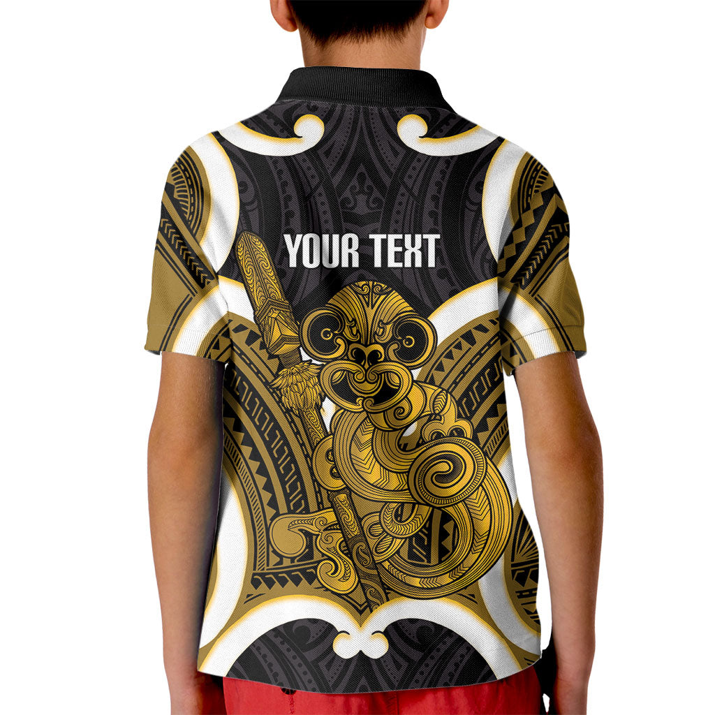 Kowhai Aotearoa Atua Tumatauenga Personalised Kid Polo Shirt Maori God Of War Tiki With Taiaha LT14 - Polynesian Pride