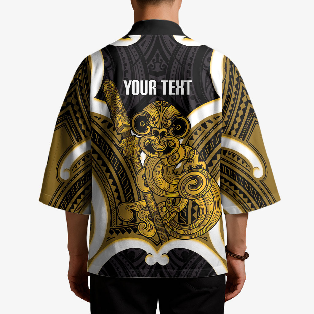 Kowhai Aotearoa Atua Tumatauenga Personalised Kimono Maori God Of War Tiki With Taiaha LT14 - Polynesian Pride