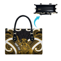 Kowhai Aotearoa Atua Tumatauenga Personalised Leather Bag Maori God Of War Tiki With Taiaha LT14 - Polynesian Pride