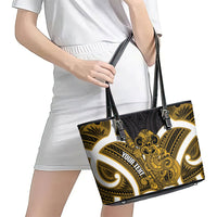 Kowhai Aotearoa Atua Tumatauenga Personalised Leather Tote Bag Maori God Of War Tiki With Taiaha LT14 - Polynesian Pride