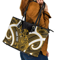 Kowhai Aotearoa Atua Tumatauenga Personalised Leather Tote Bag Maori God Of War Tiki With Taiaha LT14 - Polynesian Pride