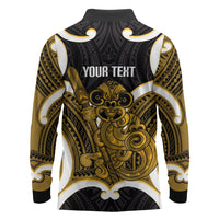 Kowhai Aotearoa Atua Tumatauenga Personalised Long Sleeve Polo Shirt Maori God Of War Tiki With Taiaha LT14 - Polynesian Pride