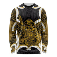 Kowhai Aotearoa Atua Tumatauenga Personalised Long Sleeve Shirt Maori God Of War Tiki With Taiaha LT14 Unisex Yellow - Polynesian Pride