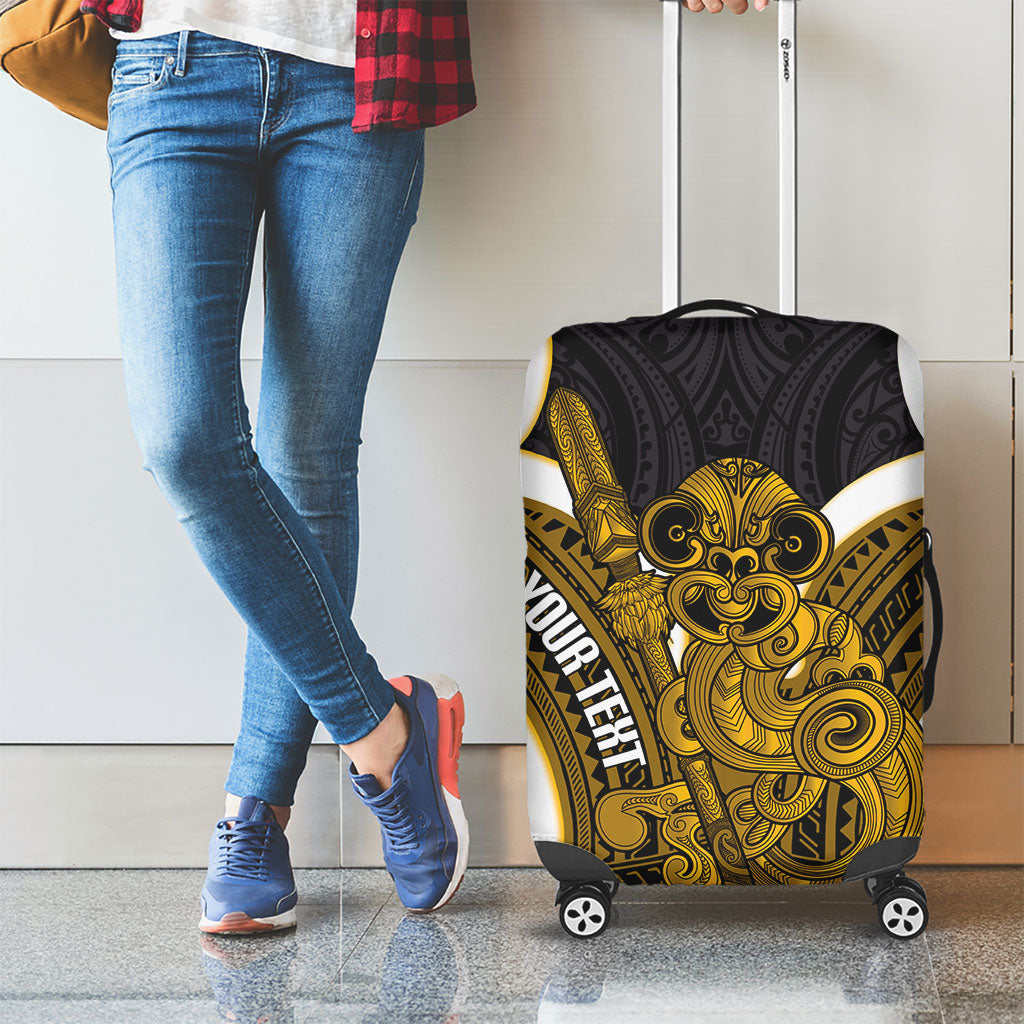 Kowhai Aotearoa Atua Tumatauenga Personalised Luggage Cover Maori God Of War Tiki With Taiaha LT14 - Polynesian Pride