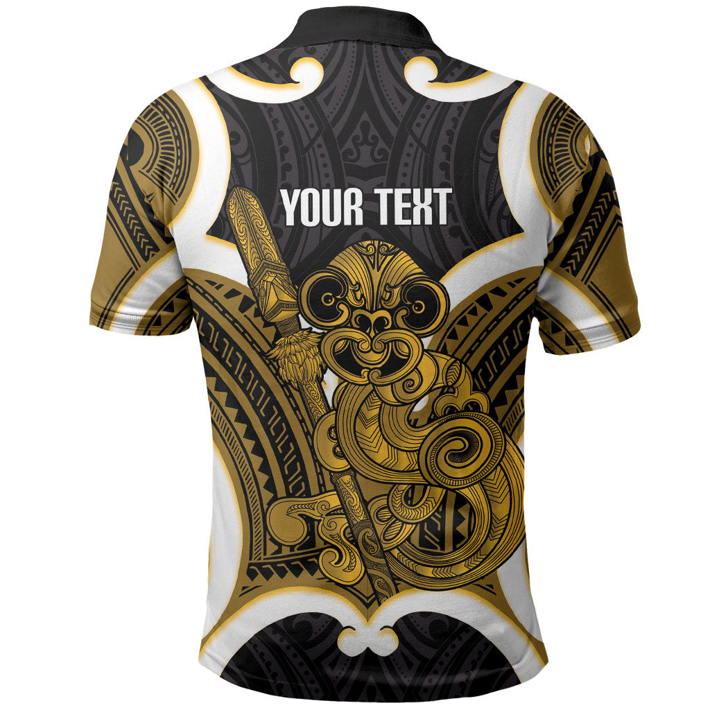 Kowhai Aotearoa Atua Tumatauenga Personalised Polo Shirt Maori God Of War Tiki With Taiaha LT14 - Polynesian Pride