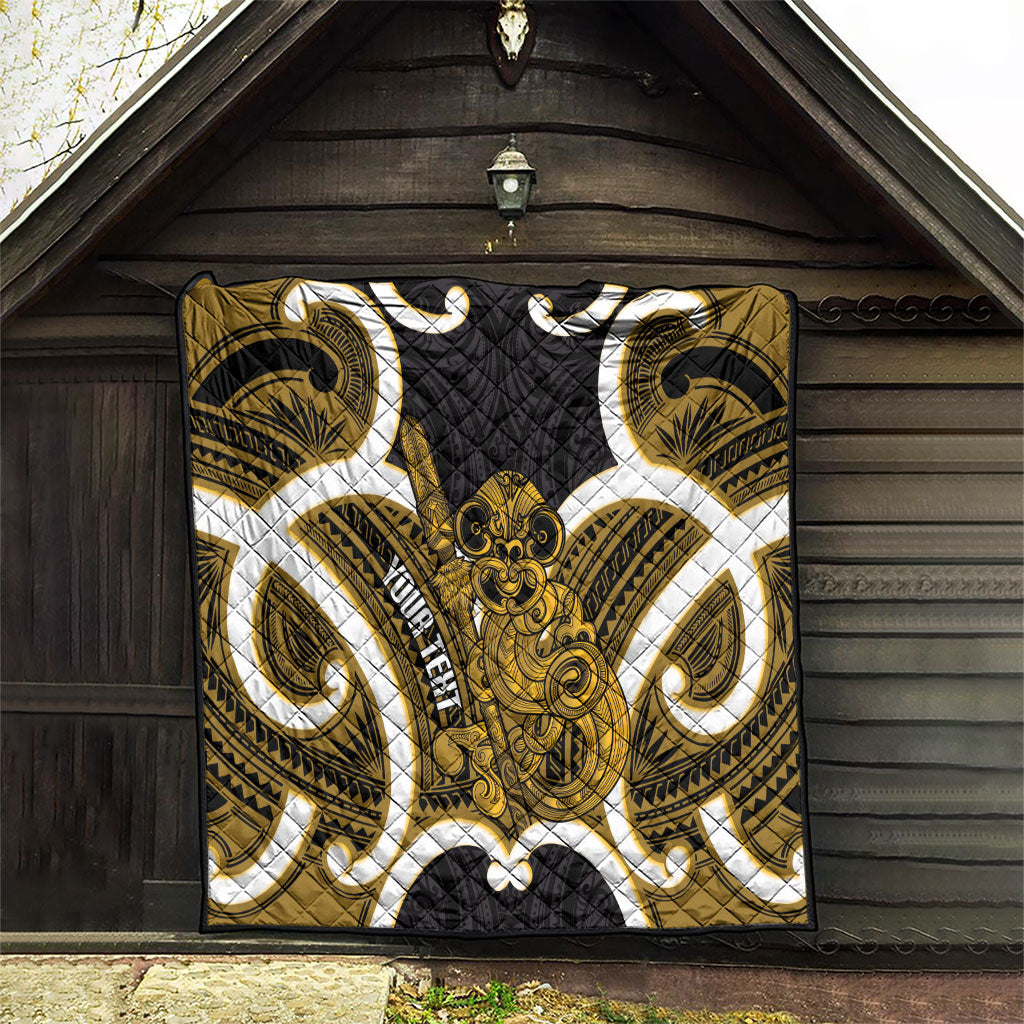 Kowhai Aotearoa Atua Tumatauenga Personalised Quilt Maori God Of War Tiki With Taiaha LT14 - Polynesian Pride