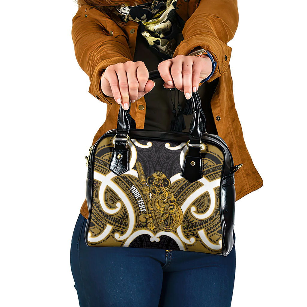 Kowhai Aotearoa Atua Tumatauenga Personalised Shoulder Handbag Maori God Of War Tiki With Taiaha LT14 One Size Yellow - Polynesian Pride