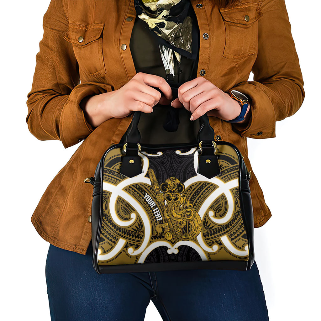 Kowhai Aotearoa Atua Tumatauenga Personalised Shoulder Handbag Maori God Of War Tiki With Taiaha LT14 - Polynesian Pride