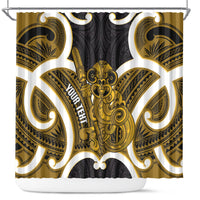 Kowhai Aotearoa Atua Tumatauenga Personalised Shower Curtain Maori God Of War Tiki With Taiaha LT14 Yellow - Polynesian Pride