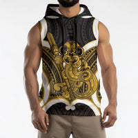 Kowhai Aotearoa Atua Tumatauenga Personalised Sleeveless Hoodie Maori God Of War Tiki With Taiaha LT14 - Polynesian Pride