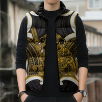 Kowhai Aotearoa Atua Tumatauenga Personalised Sleeveless Puffer Jacket Maori God Of War Tiki With Taiaha LT14 - Polynesian Pride