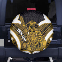 Kowhai Aotearoa Atua Tumatauenga Personalised Spare Tire Cover Maori God Of War Tiki With Taiaha LT14 No hole Yellow - Polynesian Pride