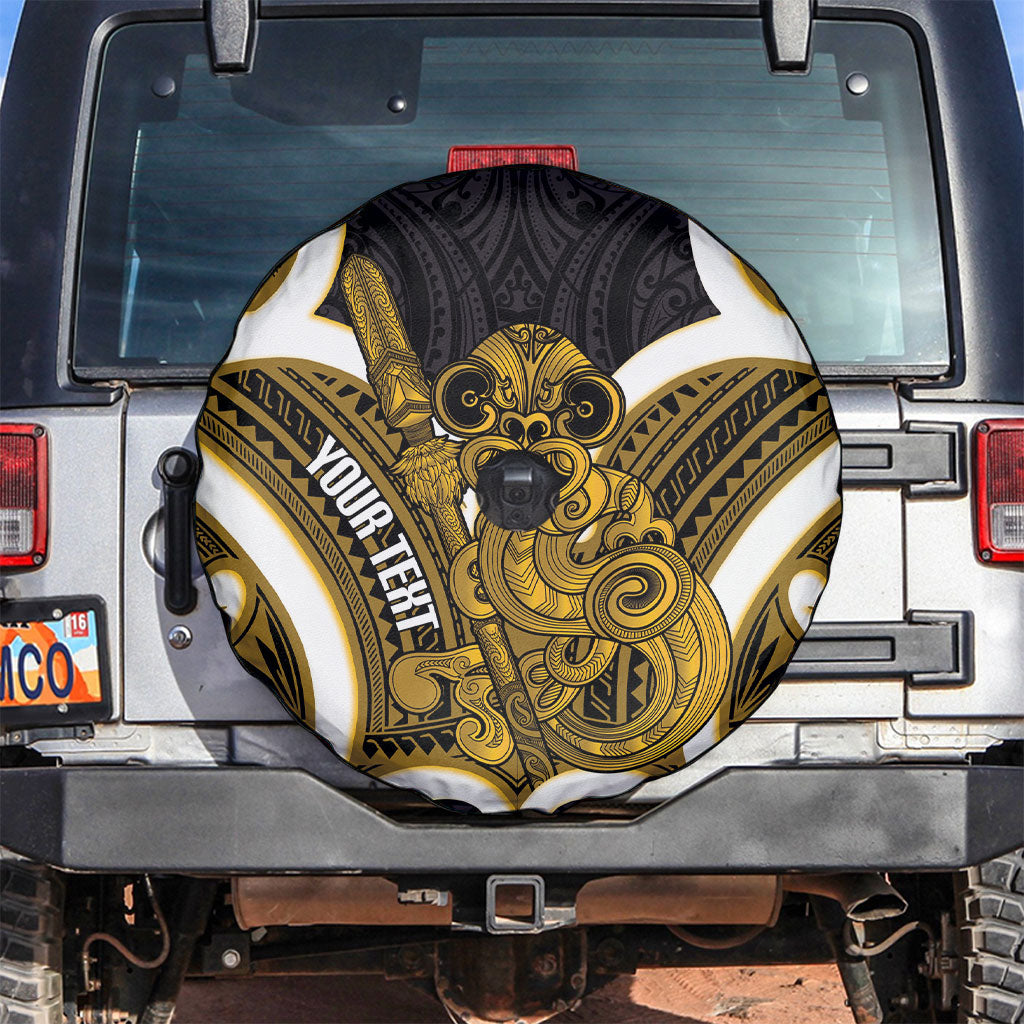 Kowhai Aotearoa Atua Tumatauenga Personalised Spare Tire Cover Maori God Of War Tiki With Taiaha LT14 Yellow - Polynesian Pride