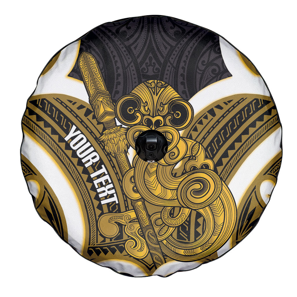 Kowhai Aotearoa Atua Tumatauenga Personalised Spare Tire Cover Maori God Of War Tiki With Taiaha LT14 - Polynesian Pride