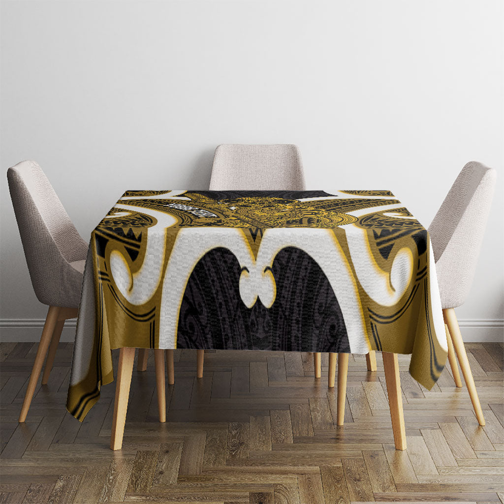 Kowhai Aotearoa Atua Tumatauenga Personalised Tablecloth Maori God Of War Tiki With Taiaha LT14 - Polynesian Pride