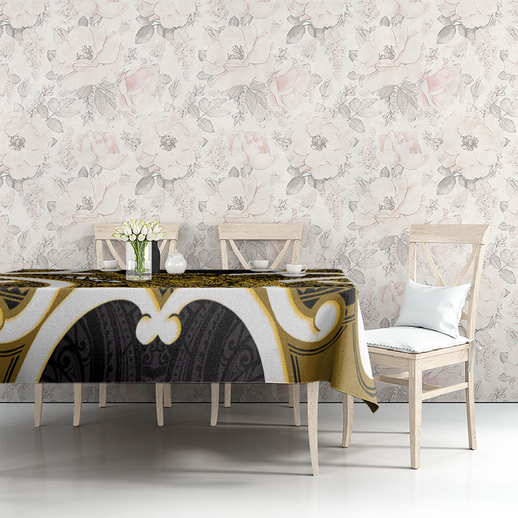 Kowhai Aotearoa Atua Tumatauenga Personalised Tablecloth Maori God Of War Tiki With Taiaha LT14 - Polynesian Pride
