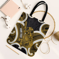Kowhai Aotearoa Atua Tumatauenga Personalised Tote Bag Maori God Of War Tiki With Taiaha LT14 Black Strap One Size Yellow - Polynesian Pride