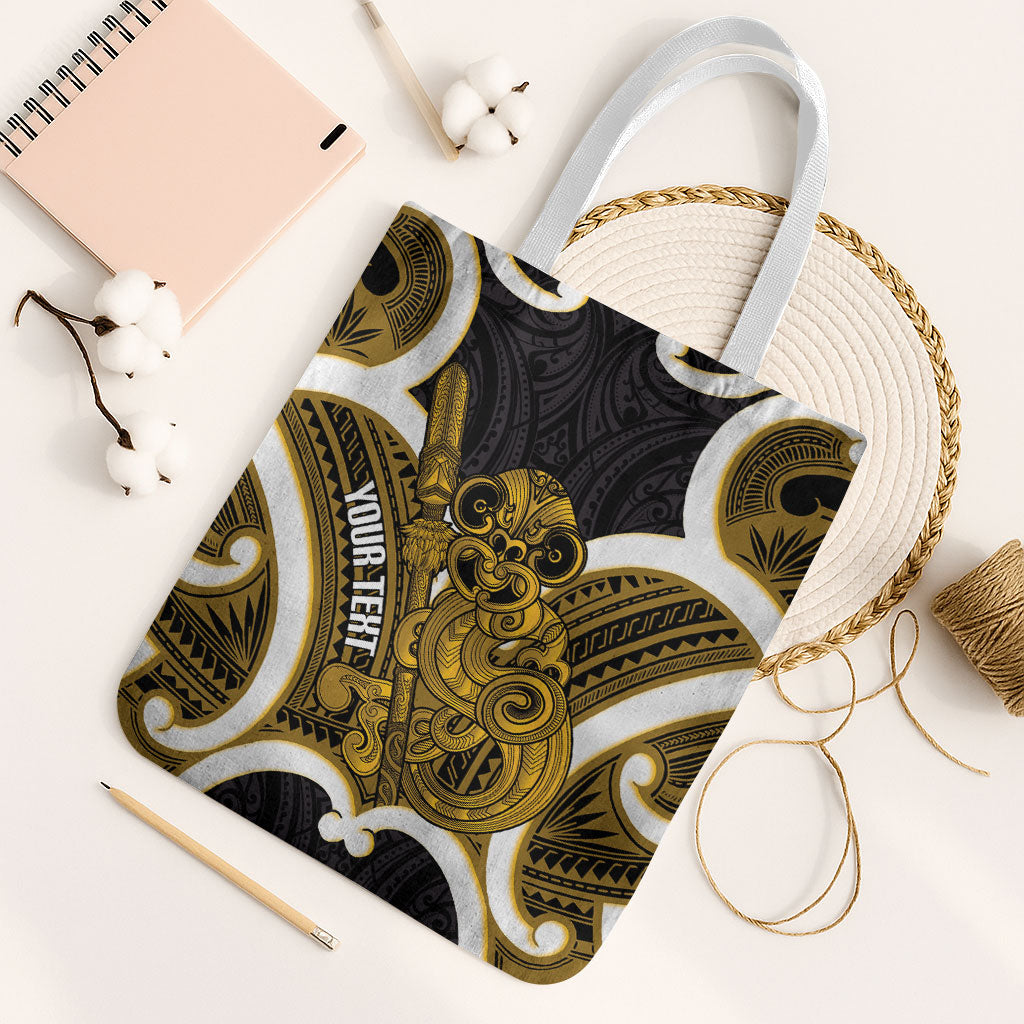 Kowhai Aotearoa Atua Tumatauenga Personalised Tote Bag Maori God Of War Tiki With Taiaha LT14 White Strap One Size Yellow - Polynesian Pride