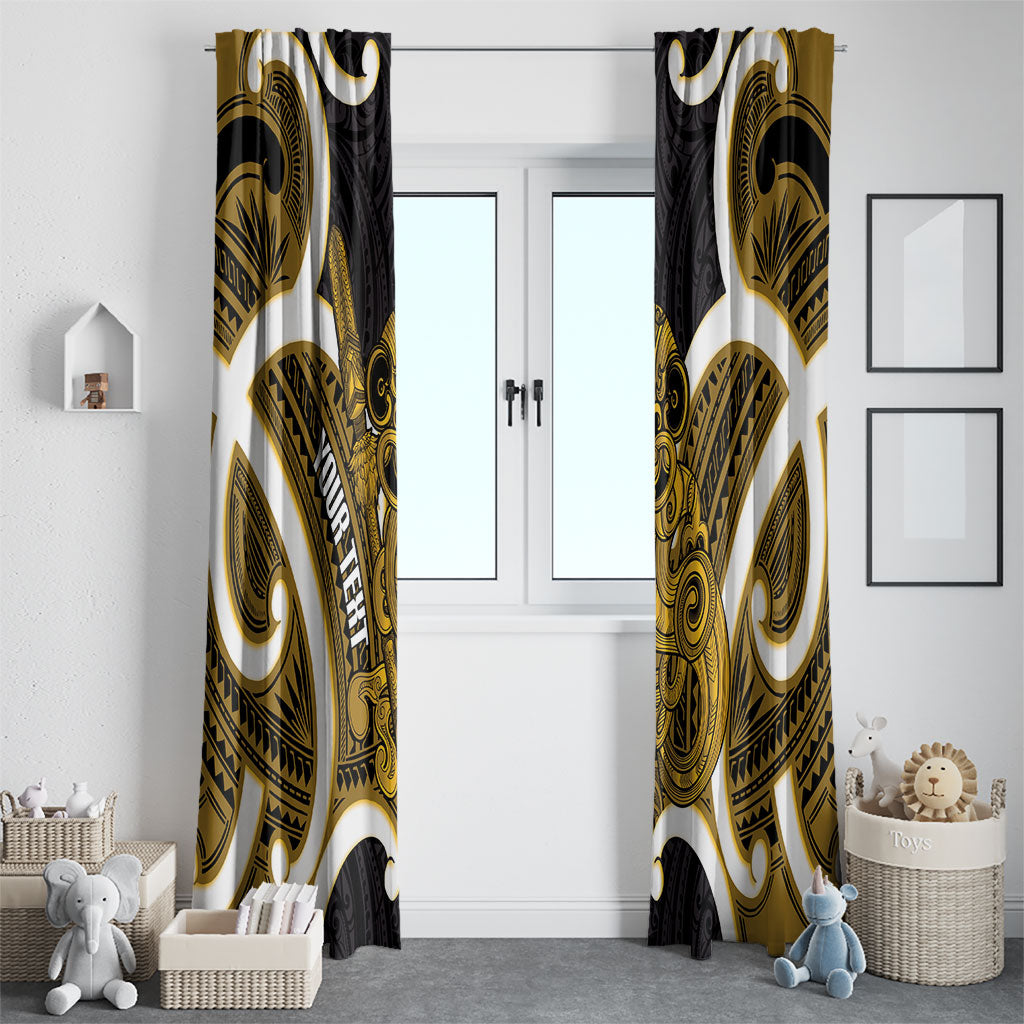 Kowhai Aotearoa Atua Tumatauenga Personalised Window Curtain Maori God Of War Tiki With Taiaha LT14 - Polynesian Pride