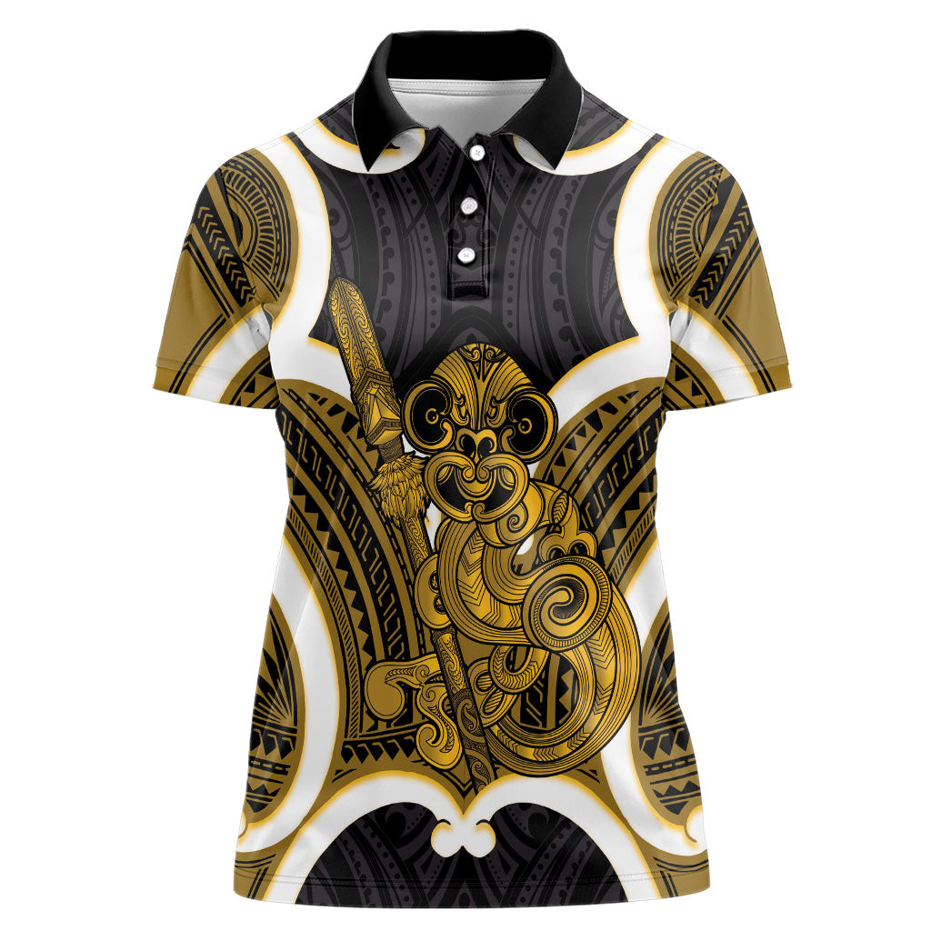 Kowhai Aotearoa Atua Tumatauenga Personalised Women Polo Shirt Maori God Of War Tiki With Taiaha LT14 Female Yellow - Polynesian Pride