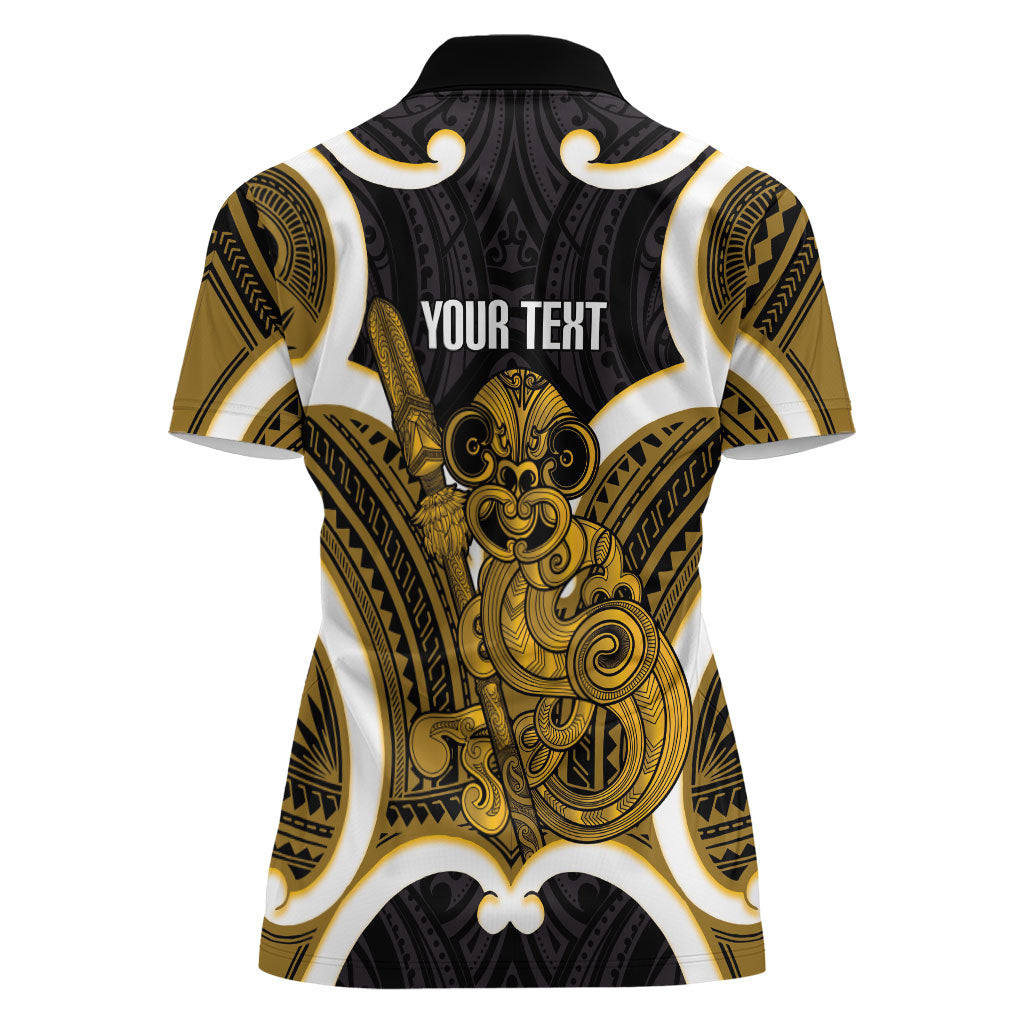 Kowhai Aotearoa Atua Tumatauenga Personalised Women Polo Shirt Maori God Of War Tiki With Taiaha LT14 - Polynesian Pride