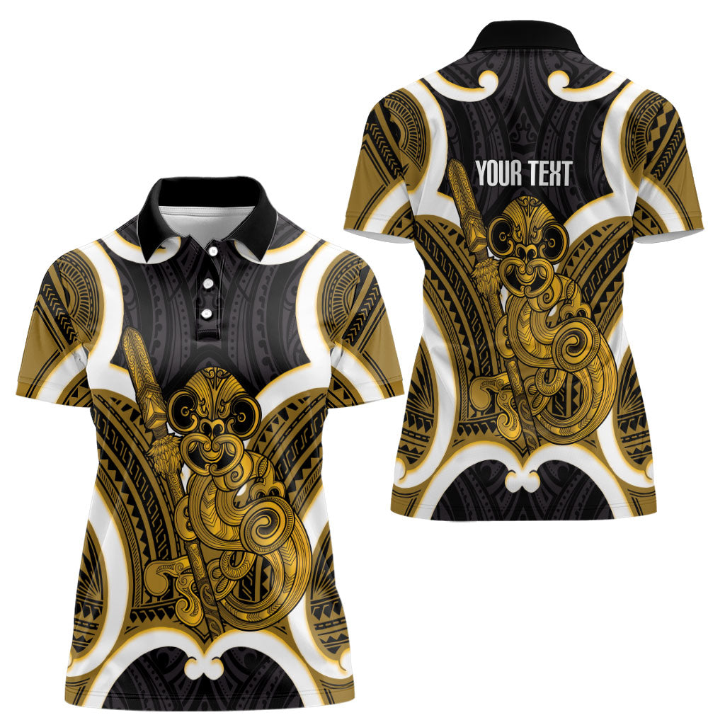 Kowhai Aotearoa Atua Tumatauenga Personalised Women Polo Shirt Maori God Of War Tiki With Taiaha LT14 - Polynesian Pride