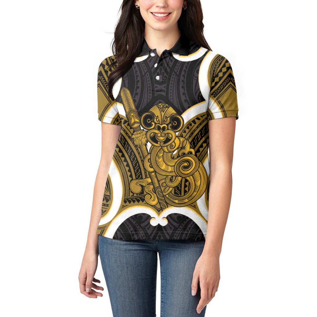 Kowhai Aotearoa Atua Tumatauenga Personalised Women Polo Shirt Maori God Of War Tiki With Taiaha LT14 - Polynesian Pride