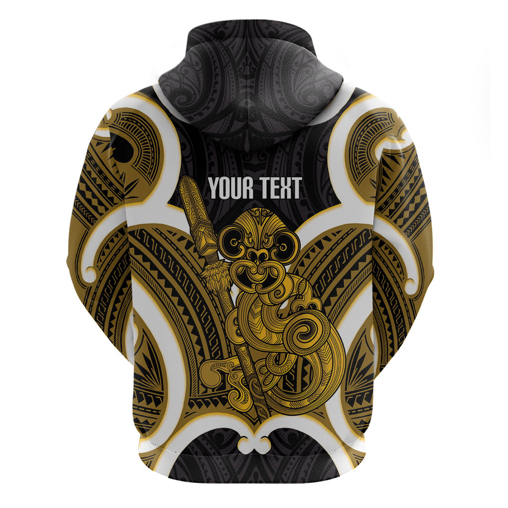 Kowhai Aotearoa Atua Tumatauenga Personalised Zip Hoodie Maori God Of War Tiki With Taiaha LT14 - Polynesian Pride